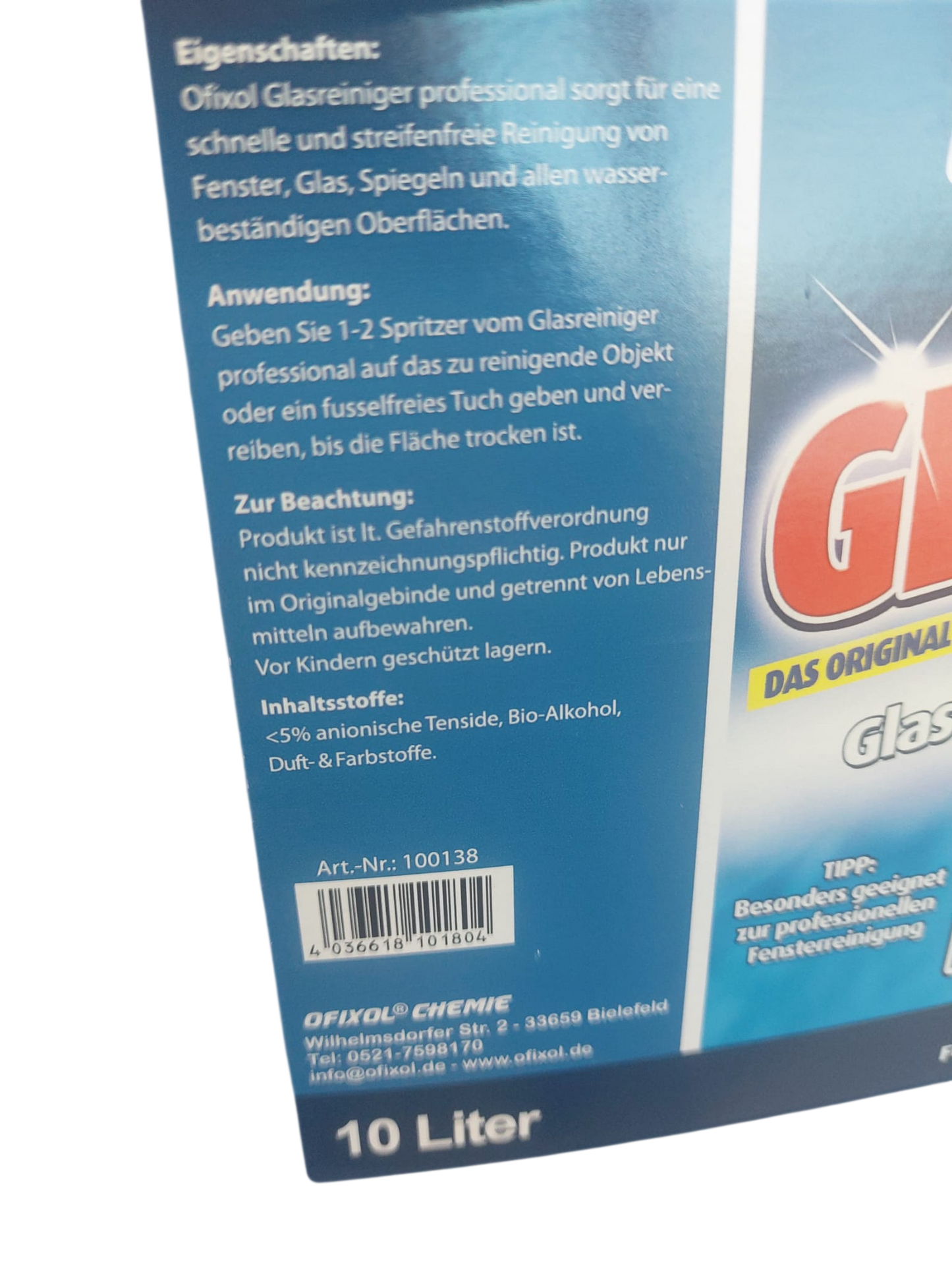 Glasreiniger OFIXOL professional 10L Kanister Fensterreiniger streifenfrei