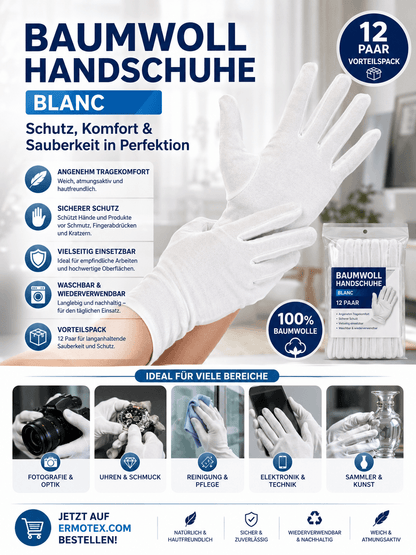 Baumwollhandschuhe Blanc  12 Paar