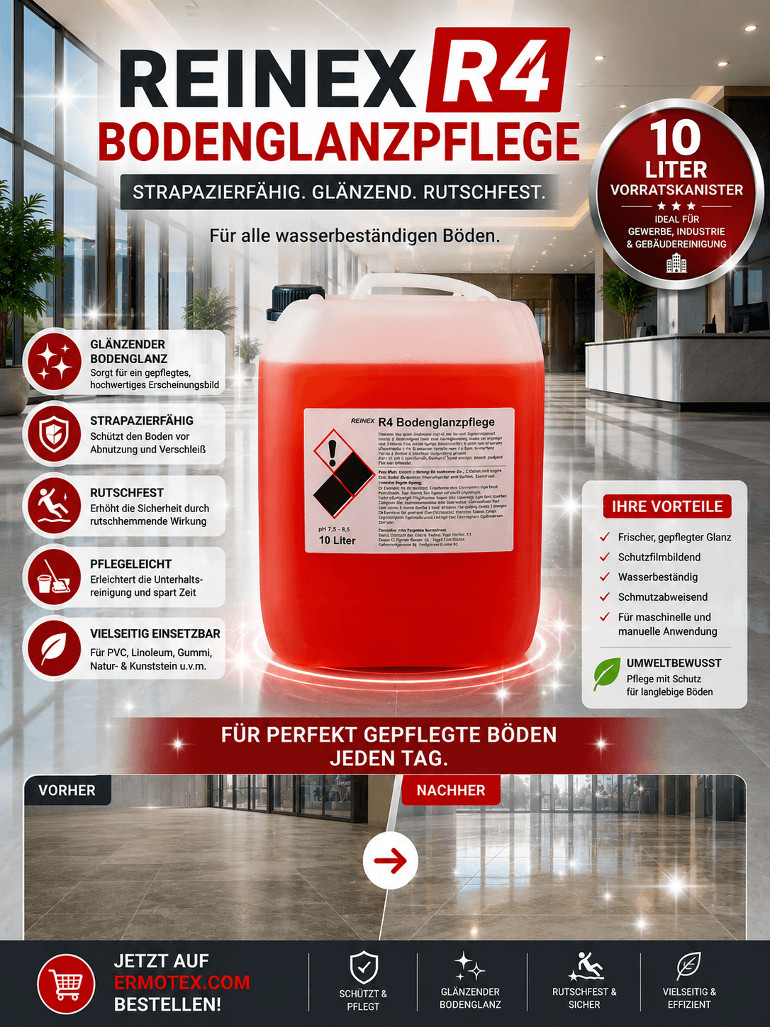 Reinex R4 Bodenglanzpflege  mit Orangenöl  - 10 Liter Kanister