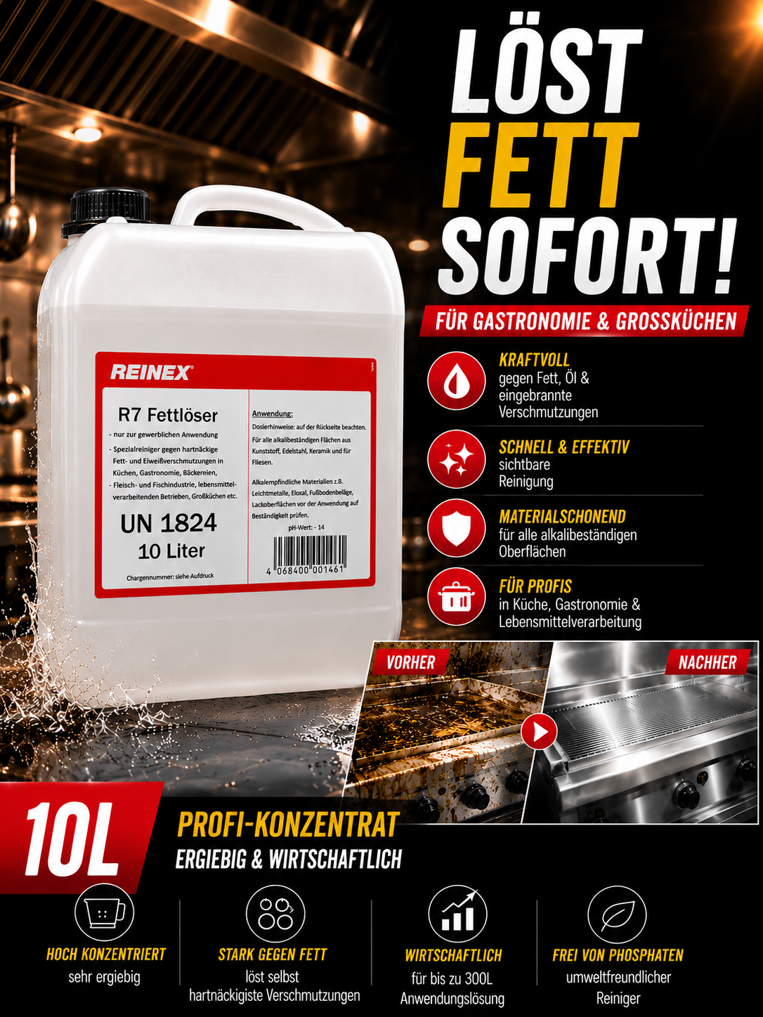 Fettlöser R7 für Gastronomie Großküchen10 Liter  Spezialreiniger 