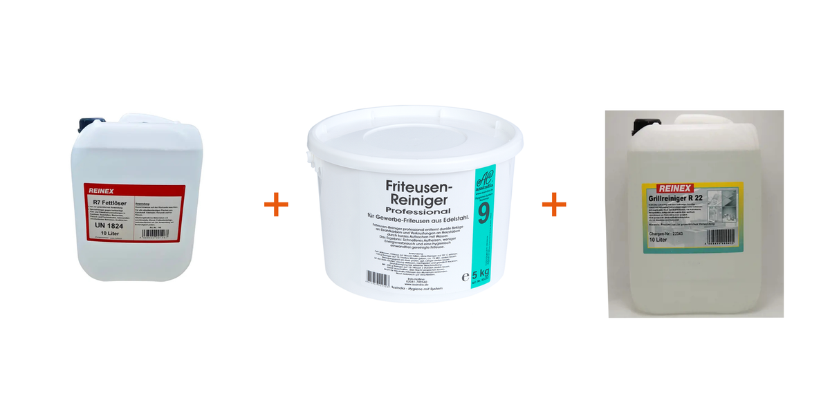 Gastro-Küchen-Set: Fettlöser R7 + Grillreiniger R22 + Fritteusenreiniger 5 kg