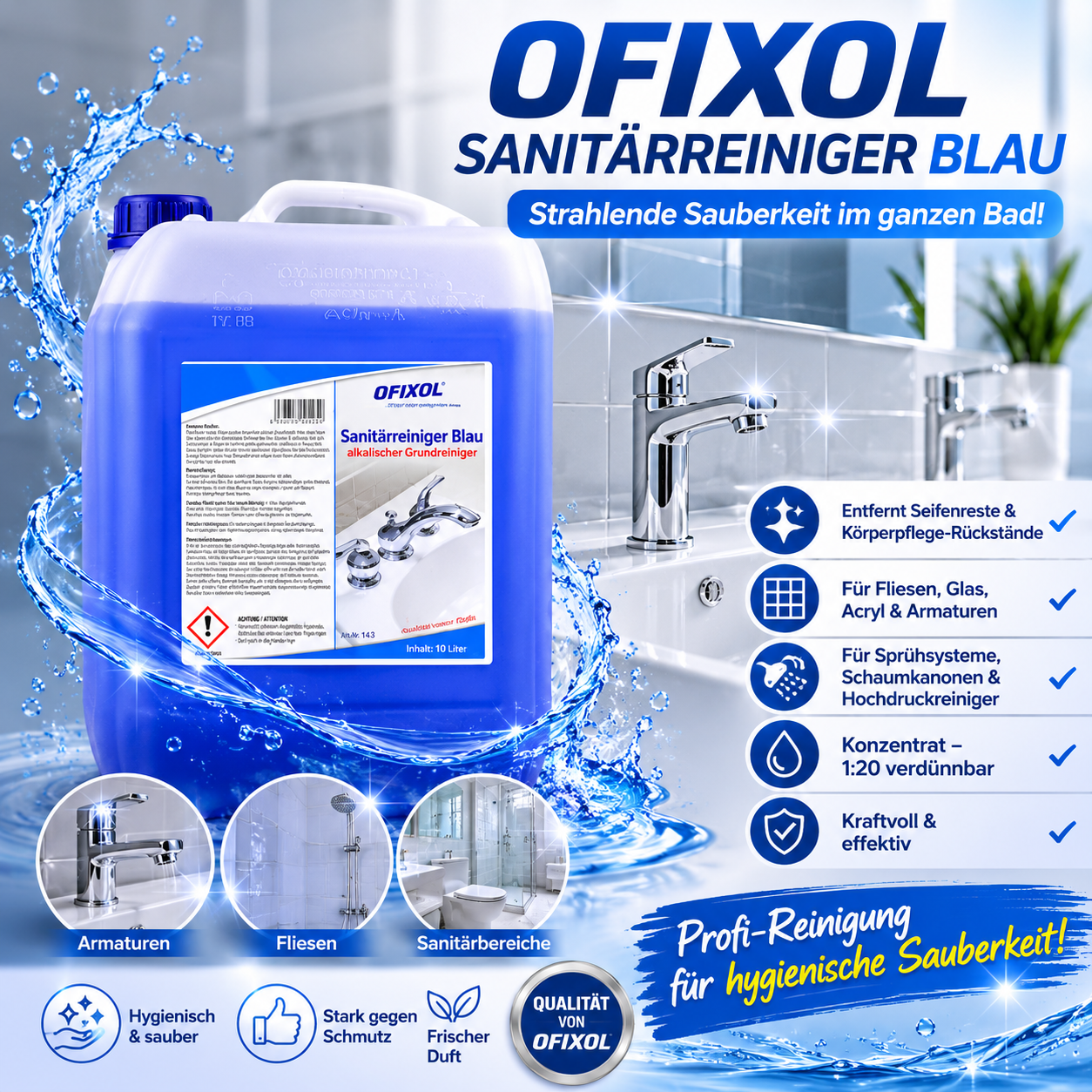 Sanitärreiniger OFIXOL Blau alkalisch 10L Kanister Bad-Kraftreiniger